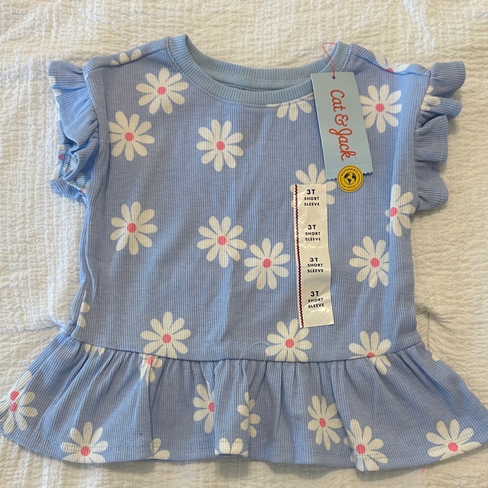 Cat & Jack NWT Light Blue Floral Ruffle Tee